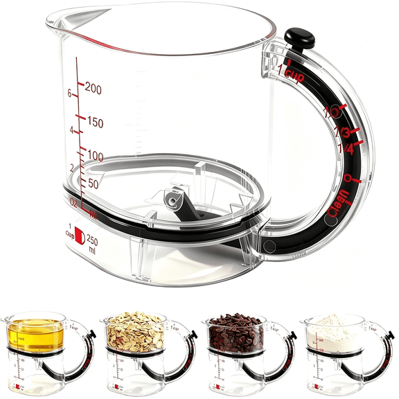 XUBIYM 4-In-1 Adjustable Measuring Cup-Up Cup Push Up Measuring Cup with Handle&Adjustable Base for Cooking Baking Measuring Cup