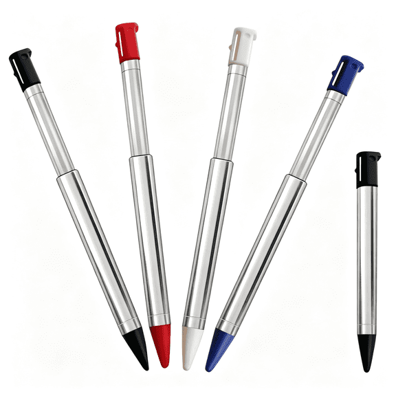 XUBIYM 4Pcs 3DS Stylus Replacement Metal Retractable Stylus Pen for 3DS, 4-In-1 Multi-Color Replacement Touch Pen Set (Black+Red+White+Blue)