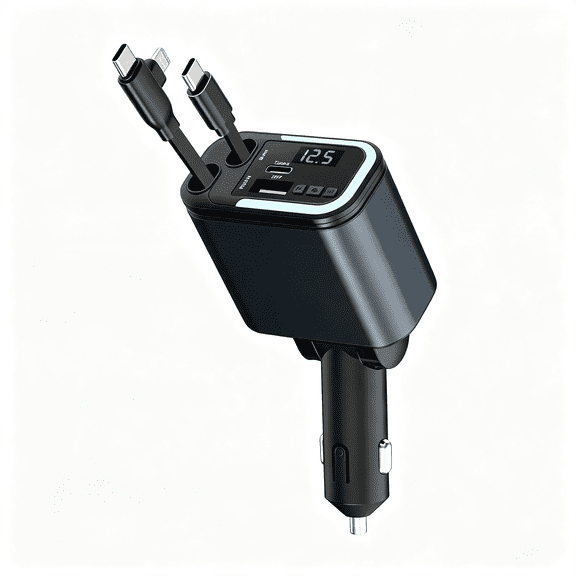 XUBIYM 5-In-1 120W 30-Minutes Fast Flash Charging Retractable Car Wireless Bluetooth Fm Transmitter,Type-C+Usb-A Car Adapter,Compatible with Iphone 17/16/15/14/13 Pro Max