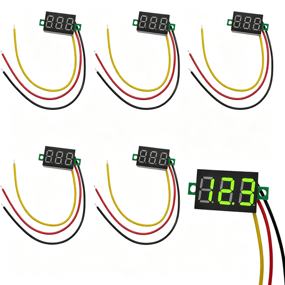 XUBIYM 5 Pcs Mini Digital Voltage Meter,Dc 0~30V Three-Wire Digital Voltmeter Gauge Tester,0.36" Calibratable Led Display Panel Mount Car Motorcycle Voltmeter Battery Monitor (Green)