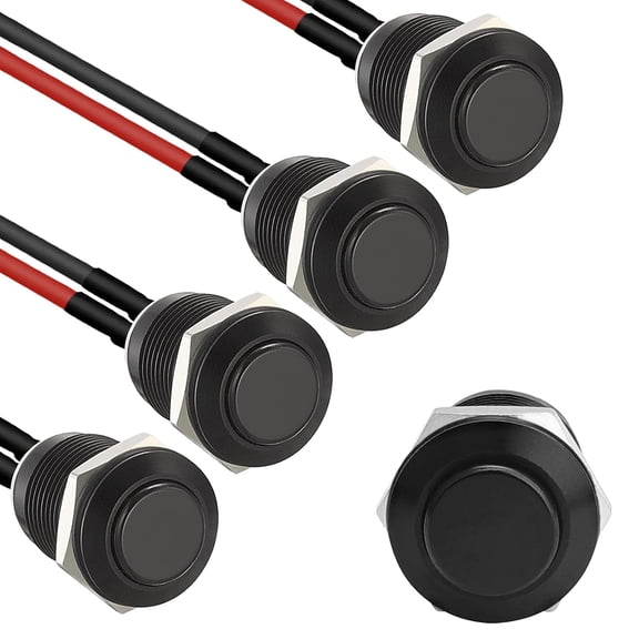 XUBIYM 5Pcs 12Mm Momentary Push Button Switch Black Shell with Pre-Wiring,Ip65 Waterproof Push Button Switch,Aluminum Alloy 1 Normally Open without Led.,Ip65 Waterproof Momentary Push Button Switch