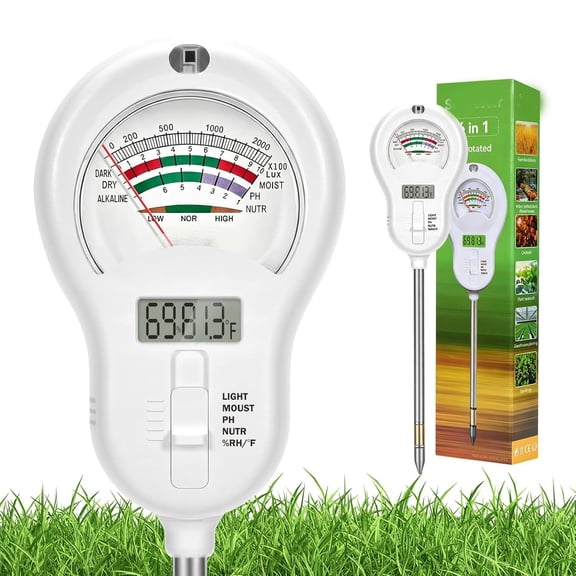 XUBIYM 6-In-1 Soil Test Kit/Soil Moisture Meter with 1Pcs Detachable Probe,Soil Moisture Meter,Ph/Fertility/Sunlight/Lcd Air Hygrometer/Temperature Meter,Soil Tester,For Plants-Garden/Lawn/Farm