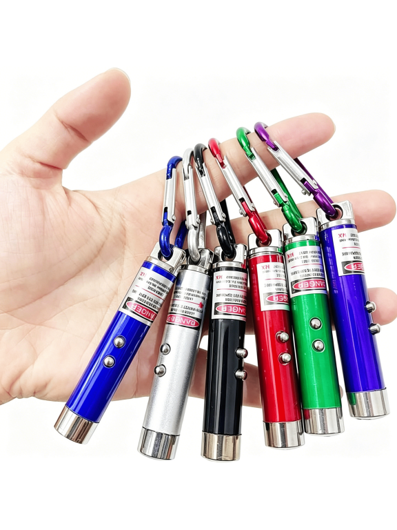 6 Pcs Cat Toys Laser Pointer Mini Keychain Laser Pointer Led Flashlight Dog Cat Laser Toy Pet Remote Control Laser (6 Pcs Pack B)