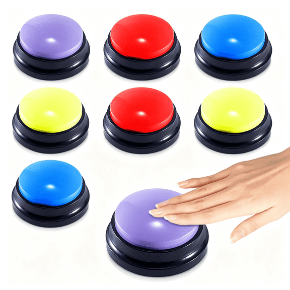 XUBIYM 8Pcs Voice Recording Button,Recordable Pet Training Buzzer Answer,Buzzers Button Game Show for Communication,Buzzers Funny Gift for Study Family Home and Office Using Trivia Nights