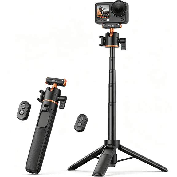 XUBIYM Ac-90S Selfie Stick Tripod for Action 5 Pro/ 4/6/ Nano 360,21" Mini Extension Rod with Magnetic Quick-Release Adapter&Remote Controller,Desktop Stand / Handle Grip,For Vlog,Live
