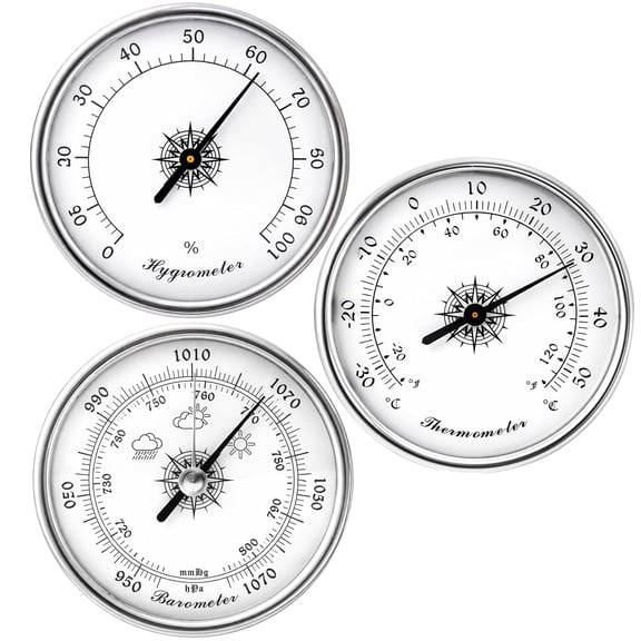 XUBIYM Analog Weather Station Barometer 3-In-1 Set Silver Dial, Traditional Barometers Hygrometer Thermometer -30-50C No Batteries Required