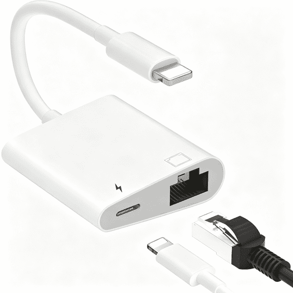 XUBIYM Apple Ethernet Adapter 2-in-1 RJ45 Ethernet LAN Network Adapter with Charge Port for iPhone 14/13/12/iPad/iPod, Lightning to RJ45 Ethernet Adapter, Plug&Play, Supports 100Mbps Network