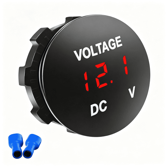 XUBIYM Battery Voltage Meter, Dc 12V Waterproof Voltage Meter Tester (Red) | Led Digital Display Voltage Gauge Meter, Battery Monitor Indicator, Round Panel Voltage Gauge for Car Motorcycle Boat