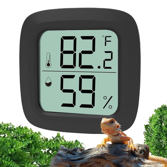 XUBIYM Black Reptile Thermometer and Hygrometer - Lcd Digital Temp & Humidity Gauge for Bearded Dragon, Ball Python, Crested Gecko, Tortoise, Frog, Axolotl Tanks