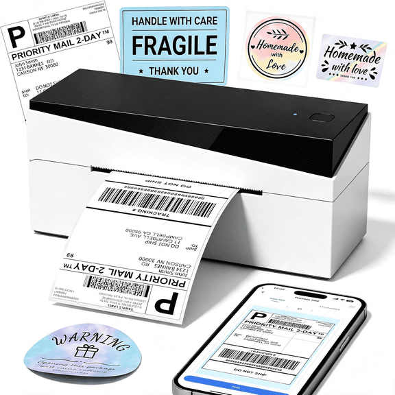 XUBIYM Bluetooth Shipping Label Printer 4X6,Wireless Thermal Printer,Thermal Label Printer for Small Business,Shipping Packages,Office,Home,Compatible with Usps