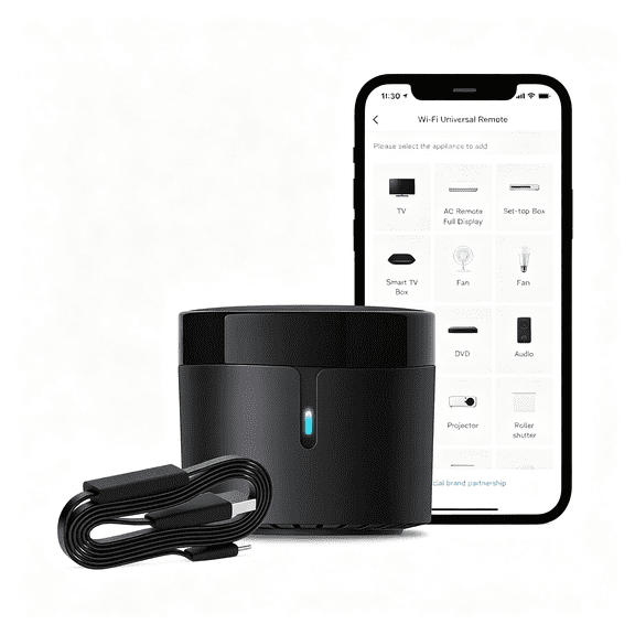 XUBIYM Broadlink Rm4 Mini Smart Remote and Sensor Cable Set Rm4 Mini S(2.4 Ghz Wi-Fi Only),Universal Ir Remote Control Hub with Temperature Humidity Monitor Usb Cable,Works with Alexa