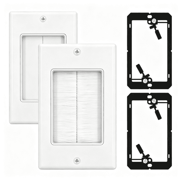 XUBIYM Brush Wall Plate Cable Pass through With-White,2-Pack Shelf Pegs