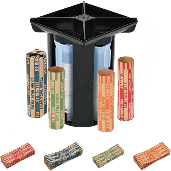 XUBIYM Coin Counter,Coin Sorter Tube,4-In-1 Coin Sorter and Wrapper Machine,Change Counter Machine Coin Roller with 80Pcs Coin Wrappers Coin Counter