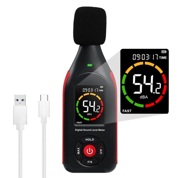 XUBIYM Decibel Meter Data Logger Sound Level Logger Noise Monitor with Data Recording,31,000 Data,Graph Printing,Max,Data Hold,3-Color Light Alarm for Home,Office,Classroom,Industrial Use