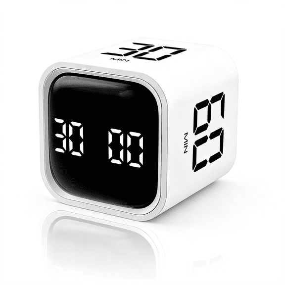 XUBIYM Digital Cube Pomodoro Timer Desk Rechargeable Productivity Timer 5/10/30/60Min&Custom Countdown,Vibration&Adjustable Sound Alarm,For Task Work Kitchen Adhd Kids Studying (White)