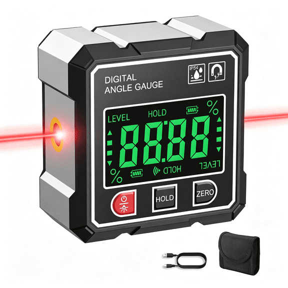 XUBIYM Digital Level with Laser,4-Side Magnetic Digital Angle Gauge,Rechargeable Angle Finder with Backlight Display,0.1 Accuracy,Smart Measurement Functions for Tile,Picture Hanging