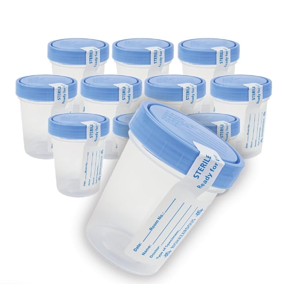 XUBIYM Disposable Specimen Cups 10-Pack| High-Grade Silicone, Sterile, Individually Wrapped Medical Cups W/Leakproof, Screw-On Lids & Tamper-Evident Seal| Urine, Fluid Sample Collection & More
