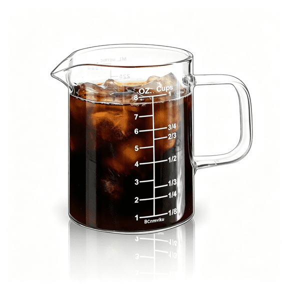 XUBIYM Glass Measuring Cup with Handle,8Oz/250Ml/1 Cup High Borosilicate Heat Resistant Glass Measuring Cup with Clear Markings(Oz,Cup,Ml)&Pour Spout,Microwave Safe