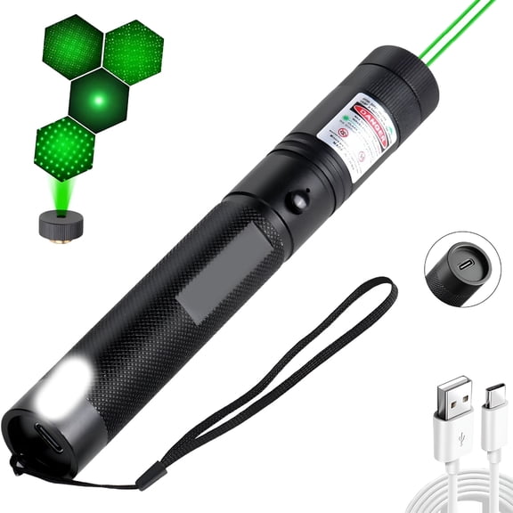 XUBIYM Green Laser Pointer Usb-C Rechargeable Advanced High Power Long-Range with Star Cap for Astronomy, Construction, Presentations and Outdoor Adventures
