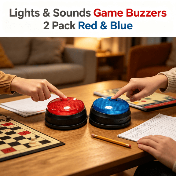 XUBIYM Lights&Sounds Electronic 3 Mode Red&Blue Game Answer Buzzer and Count Down Timer Gift Set Bundle (Perfect for Games,Classrooms,Etc.)-2 Pack Electronic Buzzers for Trivia Games