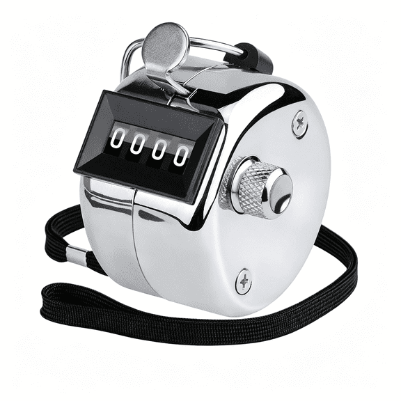 XUBIYM Metal Hand Tally Clicker Counter,4-Digit Number Display for Coaching,Knitting,Lap,Fishing,Golf and Row Sport with 2-Nylon Lanyard,Clicker Counter Silver