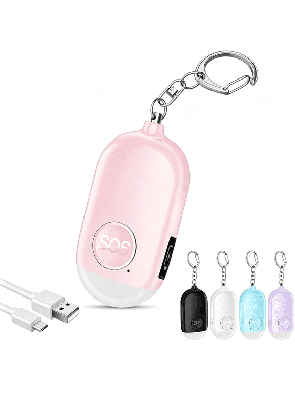 Personal Safety Alarm for Women,Rechargeable 130Db Self Defense Alarm Keychain with Led Flashlight,Emergency Safe Sound Security for Children Elderly College Girls Men,Pink