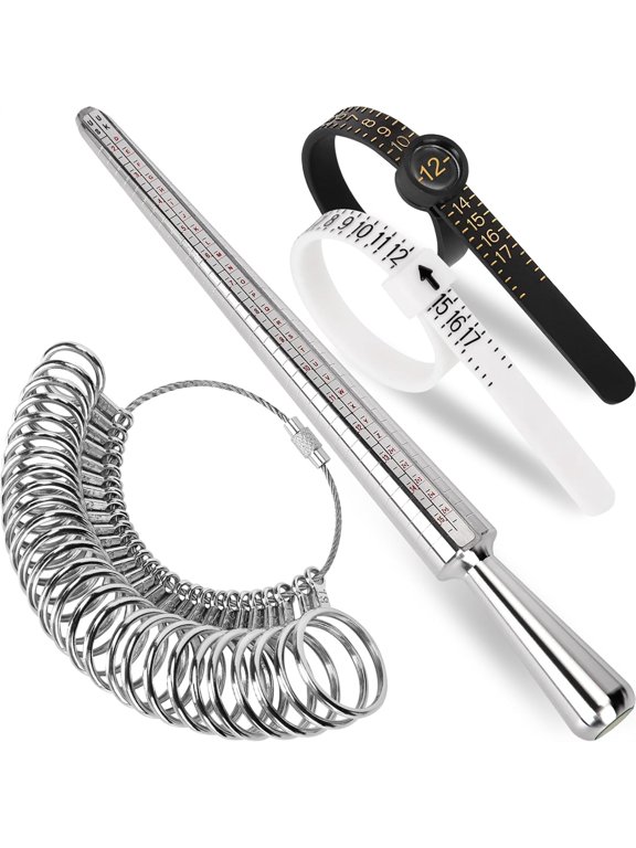 Ring Sizer Measuring Tool Kit, Ring Mandrel Measurer, 27 Pcs Premium Steel Measuring Ring Tool, Us Ring Size 0-13, 2 Pcs Reusable Finger Size 1-17 Usa Rings Size with Magnified Glass
