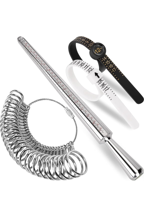 Ring Sizer Measuring Tool Kit, Ring Mandrel Measurer, 27 Pcs Premium Steel Measuring Ring Tool, Us Ring Size 0-13, 2 Pcs Reusable Finger Size 1-17 Usa Rings Size with Magnified Glass