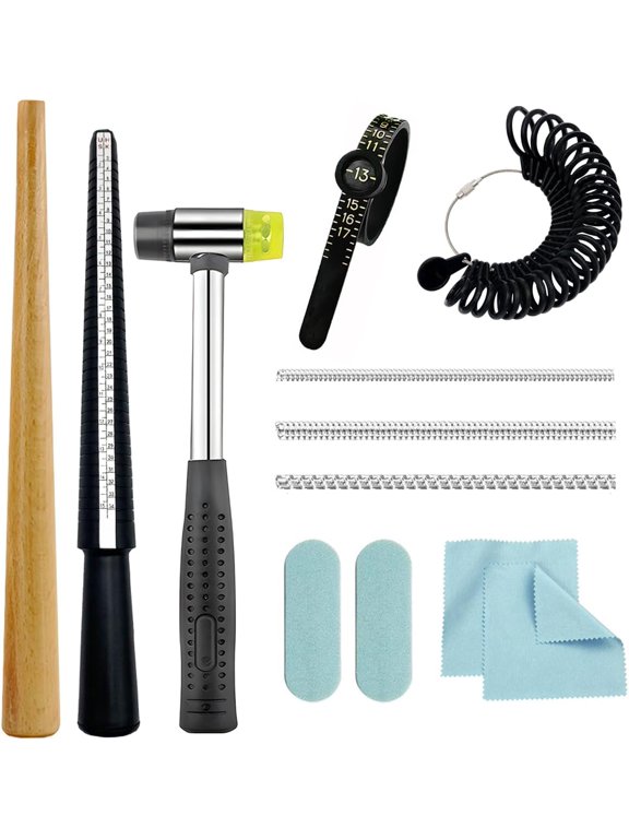 Ring Sizer Measuring Tool Kit Ring Mandrel Sizing Kit Finger Ring Size Measurer Ring Shaper to Fix Bent Rings Resize Repair Jewelers Mandrel and Hammer Ring Size Adjuster (Wood-12Pcs)