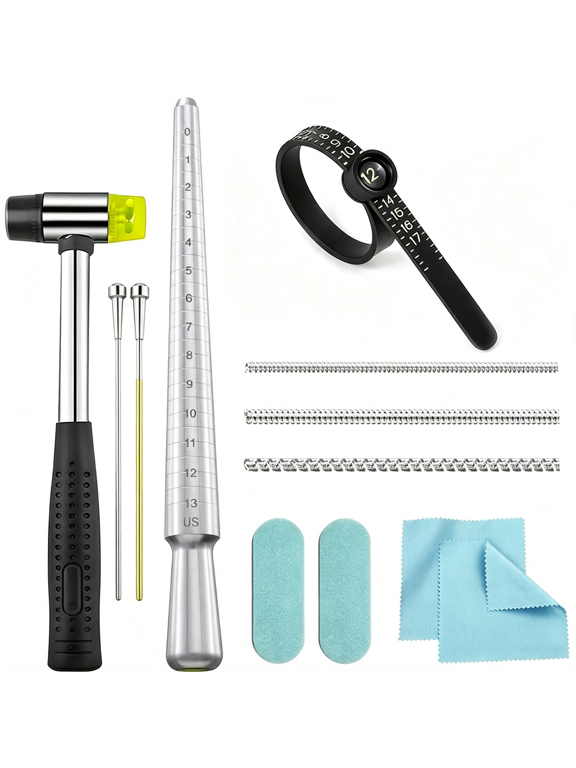 Ring Sizer Measuring Tool Ring Sizing Kit Ring Size Measurer Metal Jewelry Ring Mandrel and Mallet Finger Ring Shaper to Fix Bent Rings Fixer Reshaper Tool (10-Ring Size Shaper Tool)