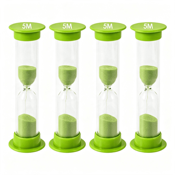 XUBIYM Sand Timer for Kids - 5 Minute Set of 4 Hour Glass - Green Color- Shatterproof Visual Time Management Sand Timers for Classroom, Home & Kids Room