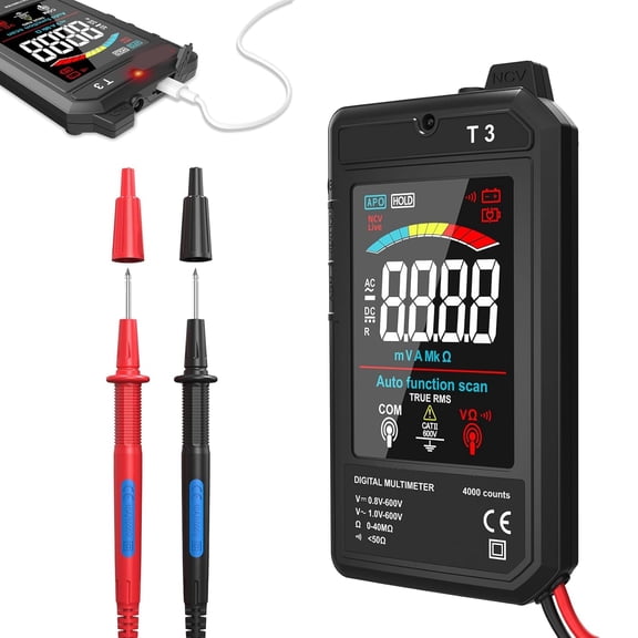 XUBIYM Smart Digital Multimeter,Ultra-Thin Rechargeable Voltmeter with 3.2" Color Lcd,Auto-Ranging 600V Ac/Dc Tester for Resistance Ncv Live Wire Detection