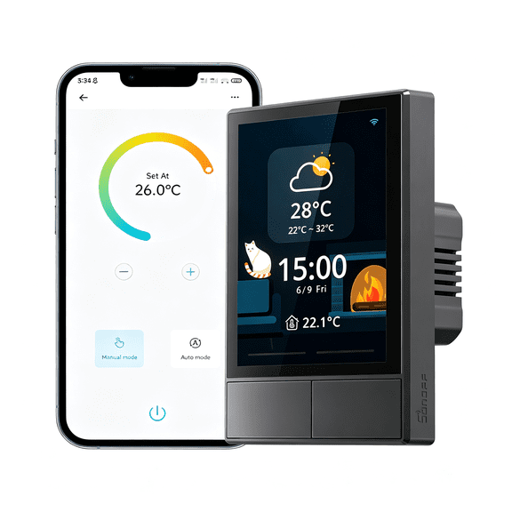 XUBIYM Smart Switch - 2-Switch Panel Home Control with Touchscreen, Temperature Function, Lights Control - Compatible with Alexa and Home, Black