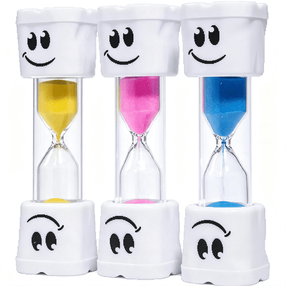 XUBIYM Toothbrush Timer for Kids,2 Minute Sand Timer Acrylic Hourglass Teeth Brushing Timer for Kids Boys and Girls,Oral Hygiene Party Favors,Set of 3,Blue,Pink,Yellow -
