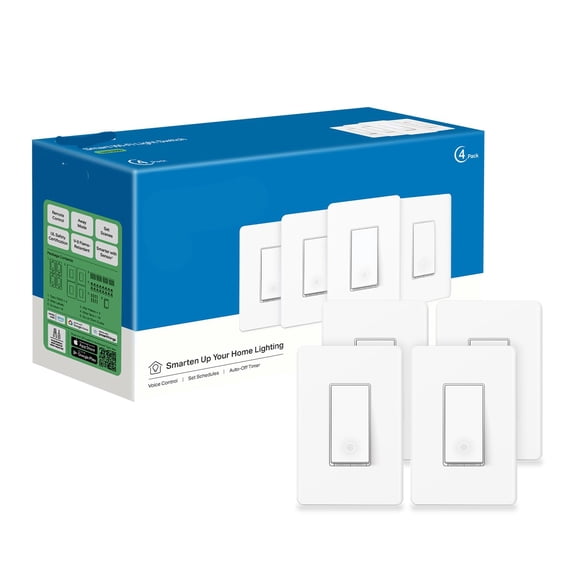 XUBIYM Tp-Link Tapo Smart Light Switch, Single Pole, Neutral Wire Required, 2.4Ghz Wi-Fi Light Switch Compatible with Alexa and Google Home, Ul Certified, No Hub Required, White, Tapo S500(4-Pack)