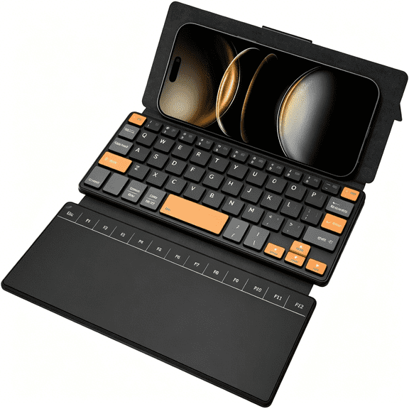 XUBIYM Travel Universal Compact Mini Wireless Keyboard with Large Trackpad, Any-Angle Stand, Dual-Device Bluetooth for Android IOS Windows, Phones, Z Fold, iPad Mini, iPhone, Tablet