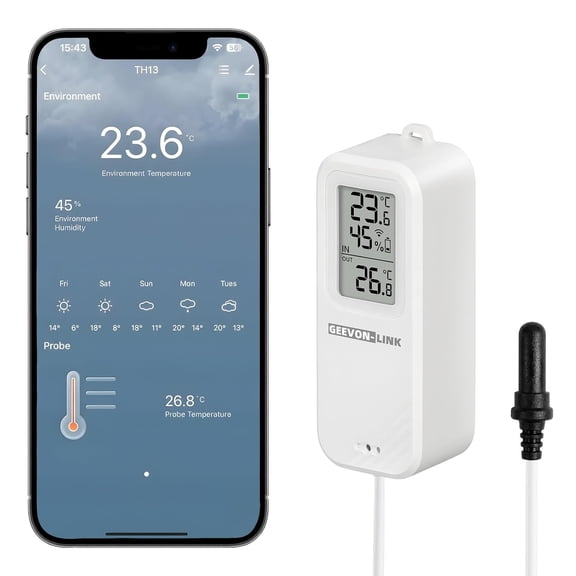 XUBIYM Upgraded Wifi Freezer Temperature Pro with Probe,Wireless Digital Refrigerator Thermometer Humidity with App Email Notification,Lcd Display,Free Data Export,For Fridge Kitchen