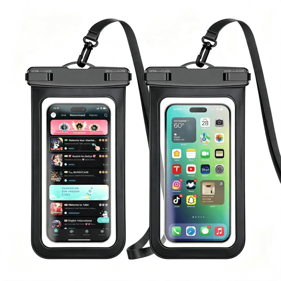 XUBIYM Waterproof Phone Pouch,2 Pack Black Phone Waterproof Case,Cell Phone Dry Bag,Protection Level: Ip68,Beach Cruise for Iphone,,And More,Lanyard Included,(Fits Up to 8.3),Black