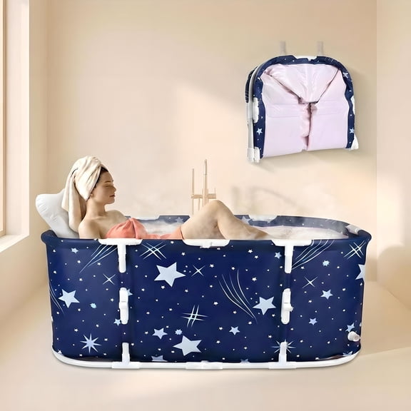 XUDREZ 47in Foldable Bathtub for Adult and Kids Family Portable Soaking Bath Tub for Spa Sauna, Starry Blue