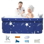 XUDREZ 47in Foldable Bathtub for Adult and Kids Family Portable Soaking Bath Tub for Spa Sauna, Starry Blue