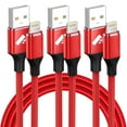 thumbnail image 1 of XUDUO 3 Pack 10FT Cables Compatible with iPhone 14 13 12 11, Nylon Braided 3A Fast Charging Cord, Red, 1 of 7