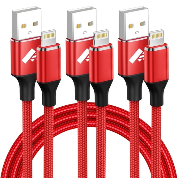 XUDUO 3 Pack 10FT Cables Compatible with iPhone 14 13 12 11, Nylon Braided 3A Fast Charging Cord, Red