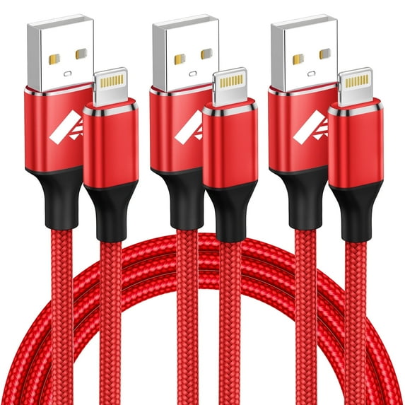 XUDUO 3 Pack 6FT Cables Compatible with iPhone 14/13/12/11/10, Nylon Braided Charging 3A Fast Charger Cord, Red