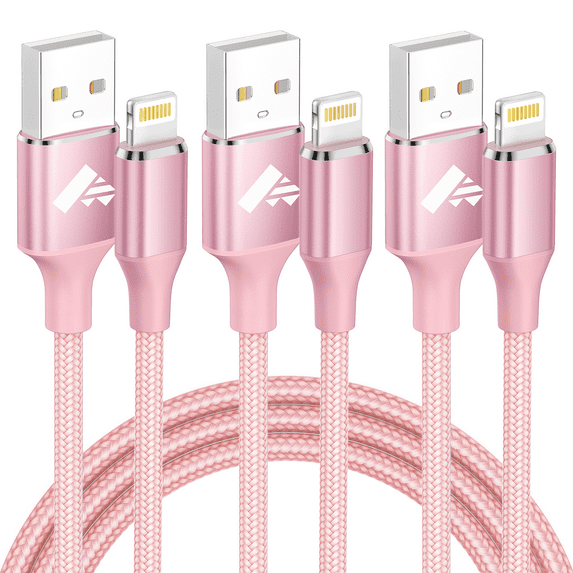 XUDUO 3 Pack 6FT Cables Compatible with iPhone 14/13/12/11/Pro/XS/Xr/X, Nylon Braided Cord 3A Fast Charging Cable, Pink
