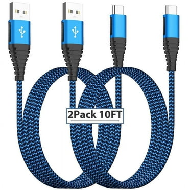 XUDUO USB C Cable, [2 Pack 10FT] USB C Charger Cord Nylon Braided 3A Type C Fast Charging Cable for Samsung Galaxy S24 S23 S22 S21 S20 S10 S9 S8-Blue