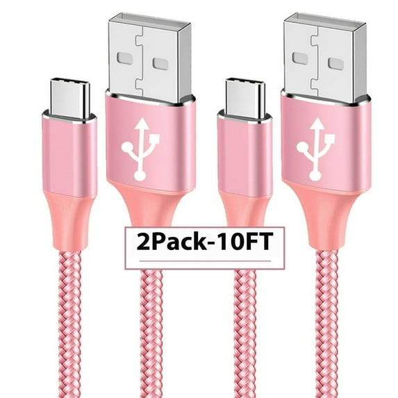 XUDUO USB C Cable, [2Pack 10FT] Type C Charger Nylon Braided 3A Fast Charging Cable for Samsung Galaxy S23 S22 S21 S20 S10 S9 S8