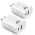 thumbnail image 1 of XUDUO USB C Charger, 2 Pack 20W Dual Port PD USB Fast Wall Charger Block Fast Charging Plug Compatible with iPhone 16/15/14, iPad Pro, Samsung Galaxy, White, 1 of 6