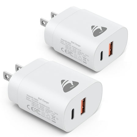 XUDUO USB C Charger, 2 Pack 20W Dual Port PD USB Fast Wall Charger Block Fast Charging Plug Compatible with iPhone 16/15/14, iPad Pro, Samsung Galaxy, White