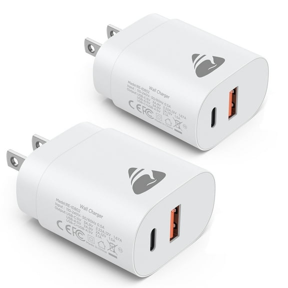 XUDUO USB C Charger, 2 Pack 20W Dual Port PD USB Fast Wall Charger Block Fast Charging Plug Compatible with iPhone 16/15/14, iPad Pro, Samsung Galaxy, White