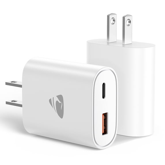 XUDUO 2 Pack 20W Dual Port USB C Wall Charger, Fast Charging Block with USB-A Port, Compatible with iPhone 16 15 14 Samsung Galaxy iPad Pro, White